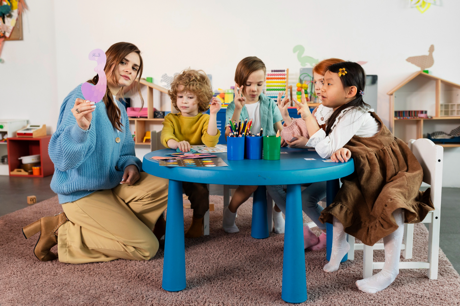 Montessori classroom with children learning